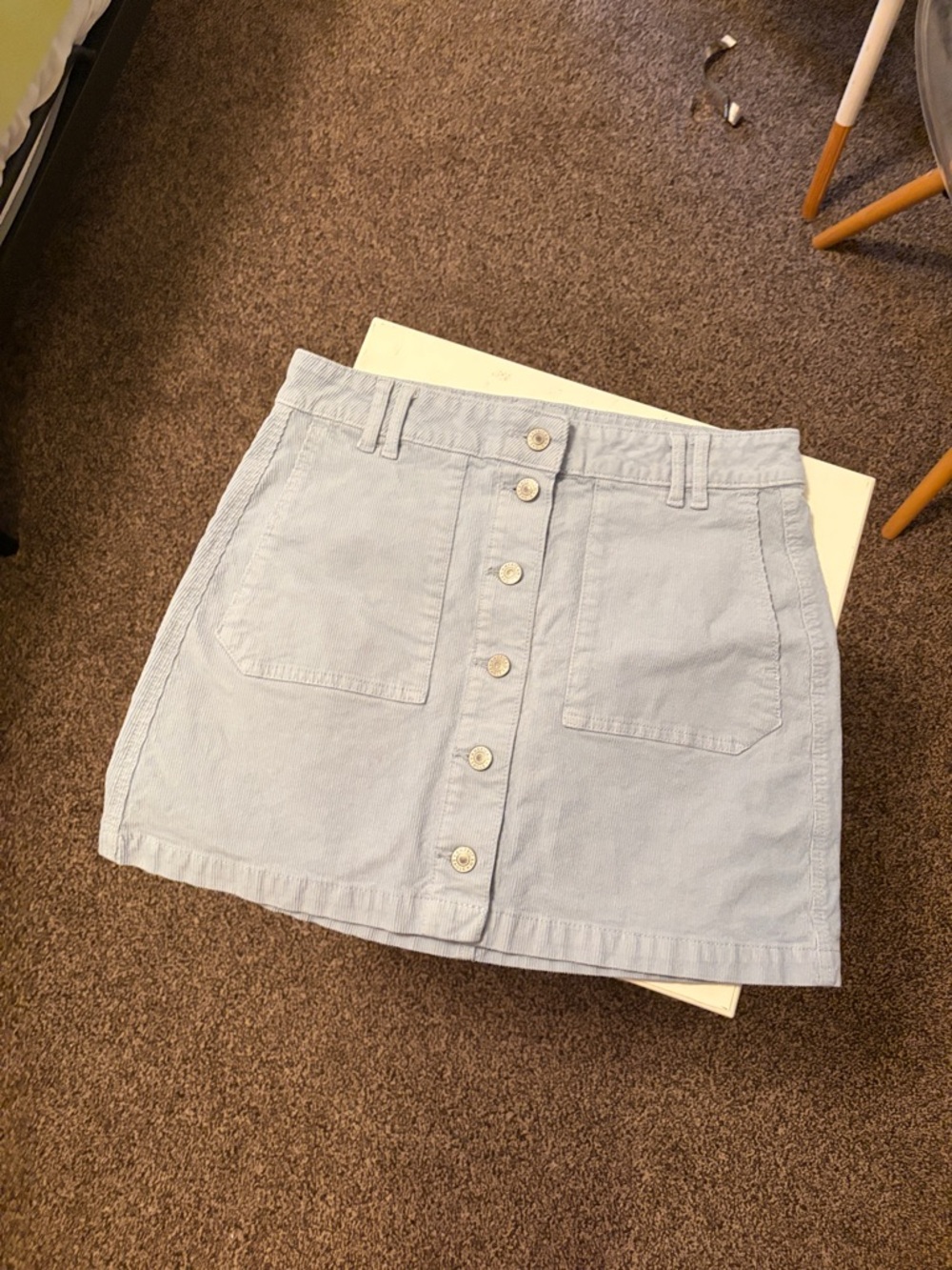 American Eagle Outfitters Light Blue Corduroy Button-Front Skirt